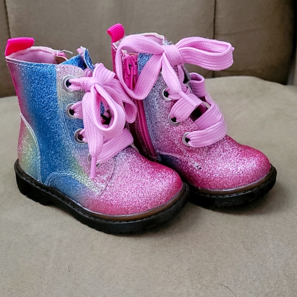 Toddler rainbow glitter combat boots